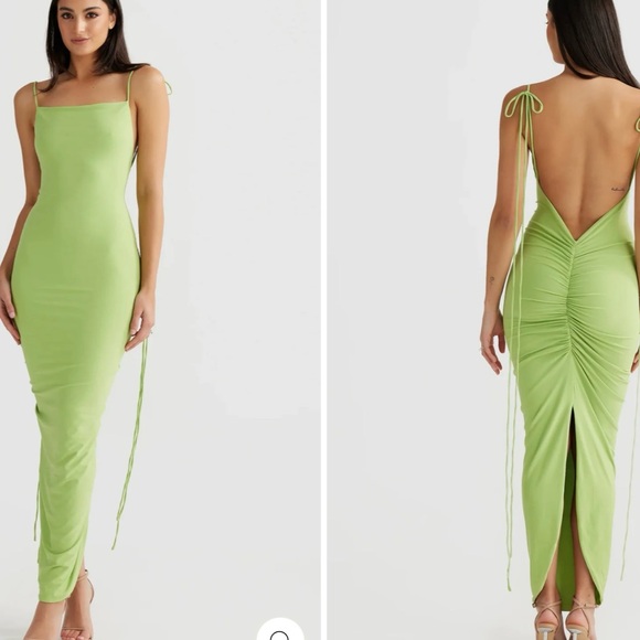 MLANI The Label CLEO Bum Ruched Backless Dress Lime / M AUS MLANI The Label CLEO Bum Ruched Backless Dress Lime / M AUS